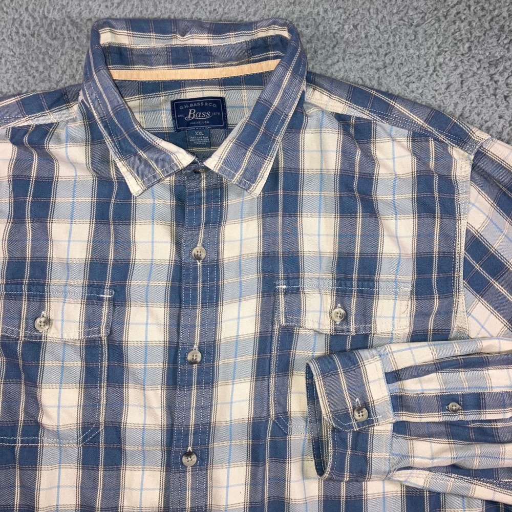 G.H. Bass & Co. Button Up Shirt Men XXL‎ Blue Plaid L/S Outdoor Americana Cabin